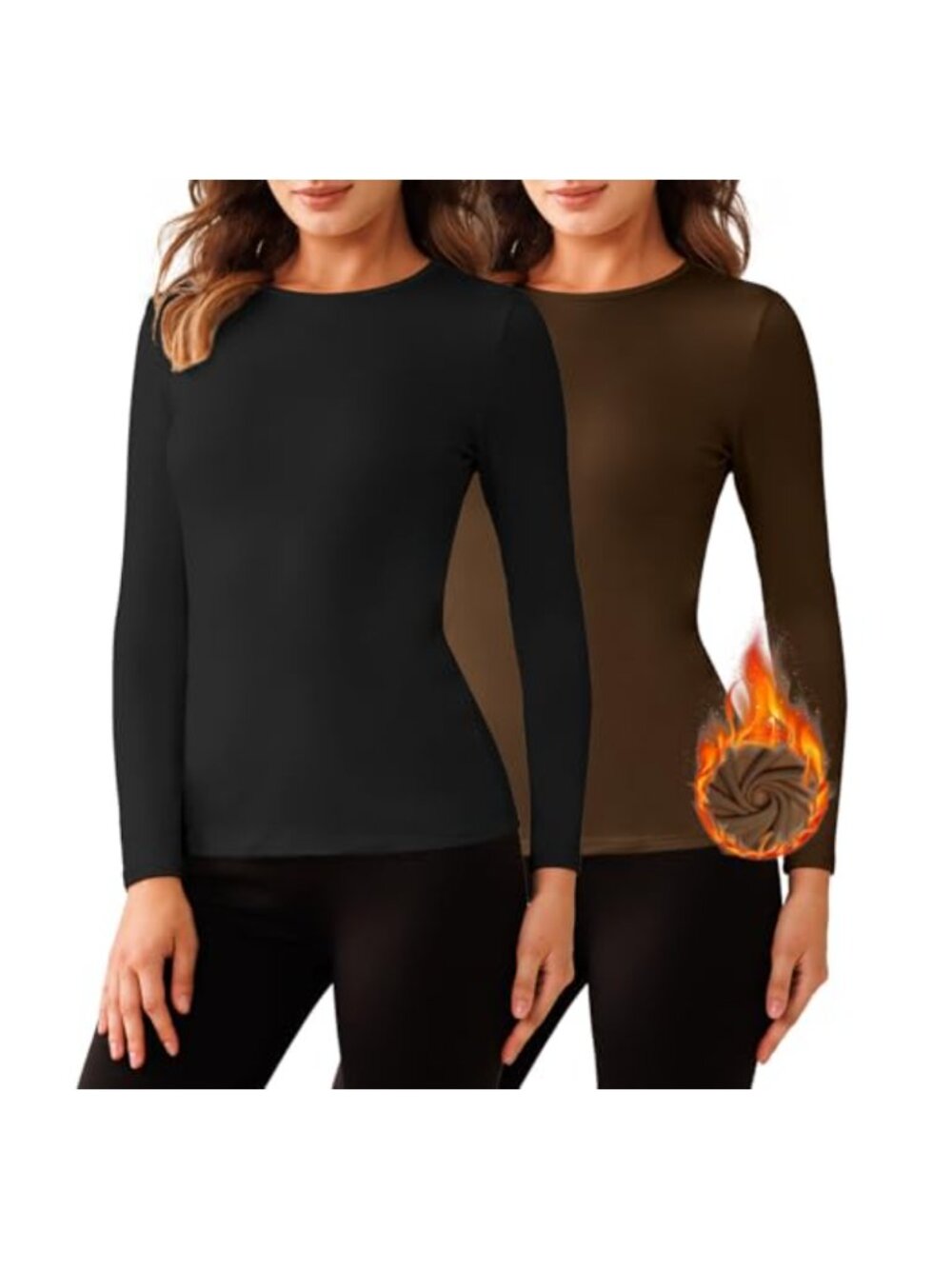 2 Pack Women's Long Sleeve Thermal Shirts Slim Fit Crew Neck Base Layer Tops